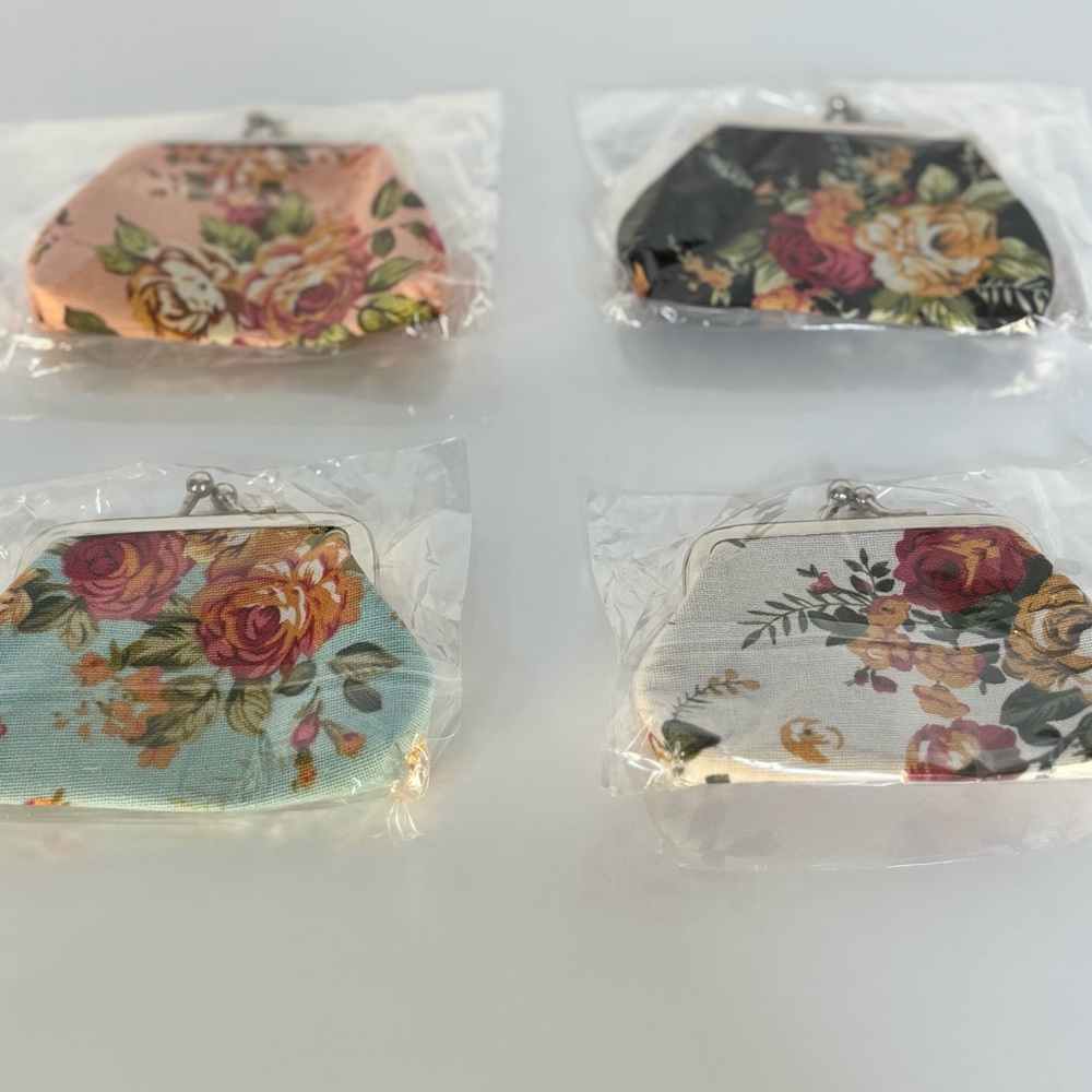 Floral Kiss Lock Coin Purses - Mixed Colors 4 Pc Set